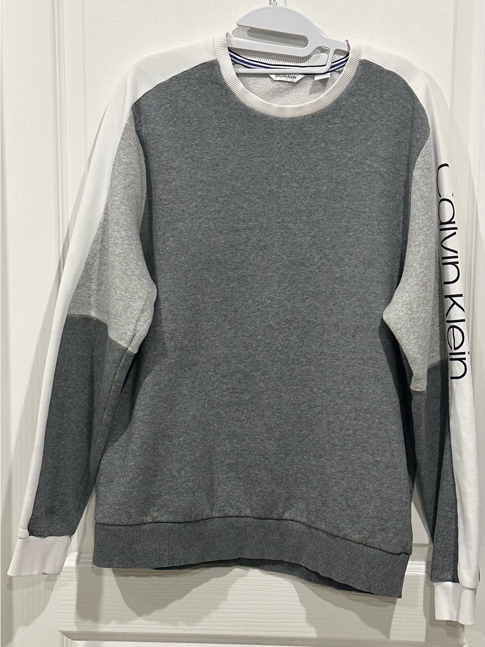 Calvin Klein Grey and White Colorblock Pullover Sweatshirt